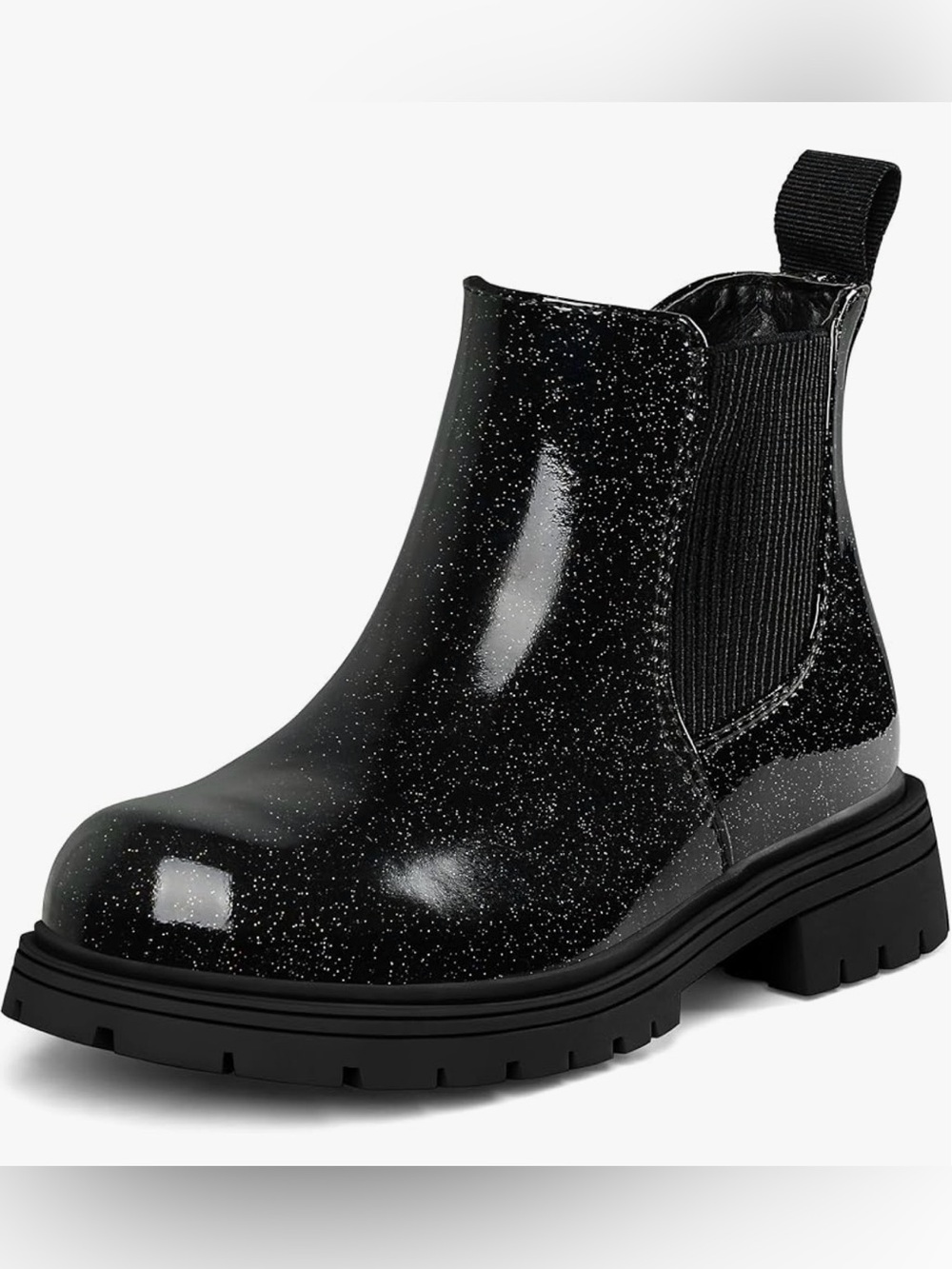 Girl’s Black Glitter Chelsea Rain Boots - Size  1